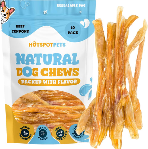 hotspot pets Beef Tendon Chews for Dogs (10 Pack) - 8 Inch All Natural, Grass-Fed Premium USDA Beef Stick Treats