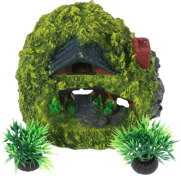 FRCOLOR Aquarium Decoration Betta Fish Shrimp Hideout Resin Hobbit Double-Layer Terrarium House