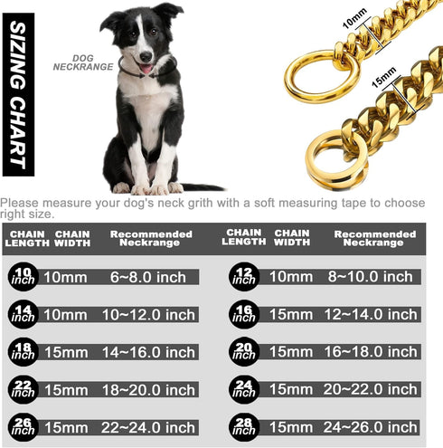 Chain Dog Collar: 18K Gold Cuban Link, Heavy Duty Slip Collar for Small Dogs (14", Fits Neck 10" to 12.5")