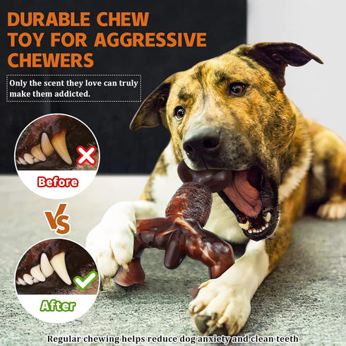 Dog Chew Toys for Aggressive Chewers, Tough Bacon Flavored Bone Toys for Medium/Large Breed Dogs
