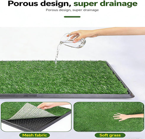 MHADBKH 3-Layer Artificial Grass Dog Potty Pad with Tray, Washable Reusable Puppy Training Pad for Indoor Outdoor Use