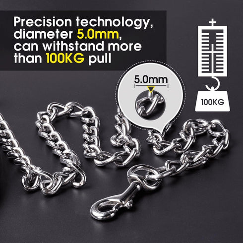 CtopoGo Premium Chain Heavy Duty Dog Leash, Soft Padded Leather Handle Lead, 4 ft. x 5.0 mm (60-200 lbs.)