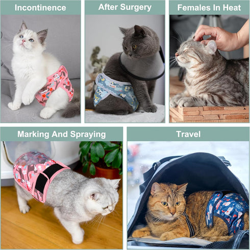 3 Pack Reusable Cat Diapers with Good Absorbency Kitten Diapers Small for Female & Male Cats - Easy to Put On, Secure