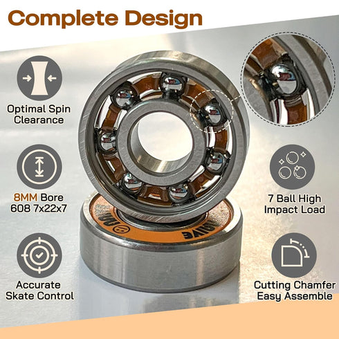 Skate Bearings 8mm 16 Pack, Precision 608 Bearings for Quad Inline Speed Skates, Roller Derby, Skateboard