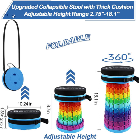 2026 H18.1 D10.24 600Ib,Collapsible ALEVMOOM Collapsible Stool with Thick Cushion, More Sturdy Capacity Adjustable