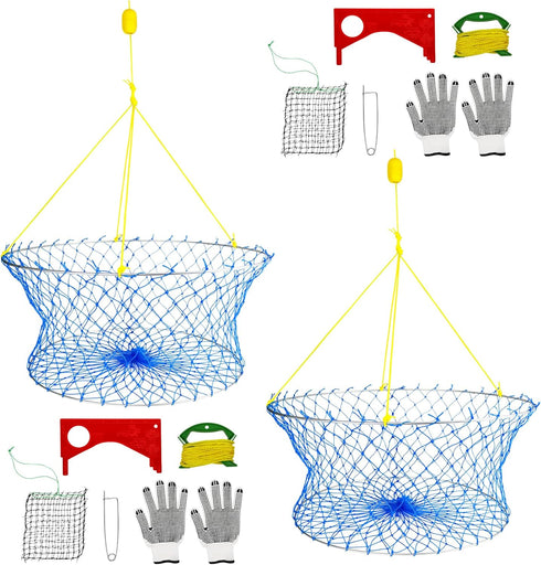 PIQUATOOL Crab Ring Trap Kit 2 Sets Fishing Hoop Net,Foldable Lobster Crab Pots