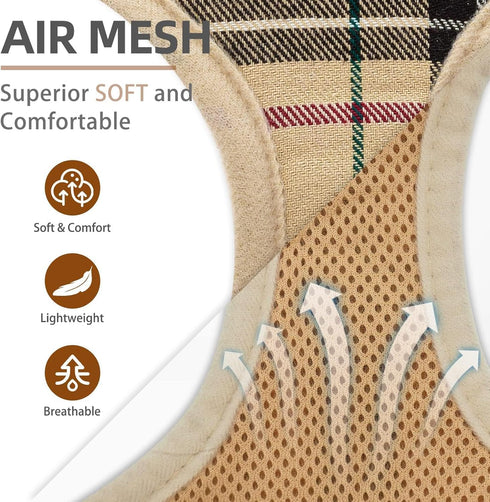 PUPTECK Soft Mesh Dog Harness and Leash Set, Comfort Padded Vest No Pull Harnesses for Pets, Beige, L.