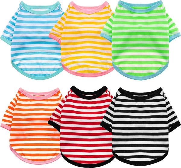 Geyoga 6 Pieces Dog Striped T-Shirt Cotton Breathable Pet Apparel for Small to Medium Dogs (M)