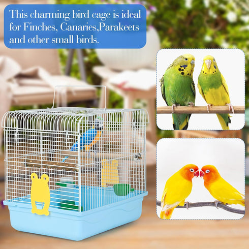 Travel Bird Cages for Cockatiels, Parrot Cage Starter Kit with Stand Accessories for Small Birds (Blue)