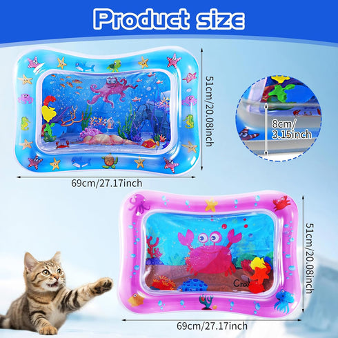 2 Pack Water Sensory Play Mat for Cat, Upgraded Thickened Dog Water Play Mat with PVC Scratch, Anti-Scratch Design Pet