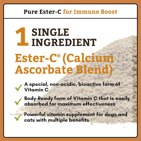Wholistic Pet Organics Pure Ester-C Powder for Dogs, 2 Oz, Vitamin C Supplement for Allergy Relief