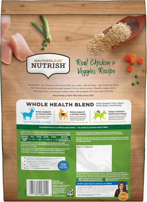 Premium Natural Dry Dog Food: Real Chicken & Veggies Recipe with Added Vitamins, 6 Pounds