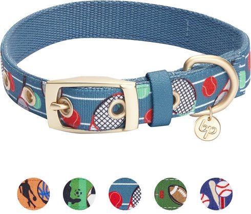 Blueberry Pet Sports Fan Tennis Canvas Adjustable Dog Collar, Teal Blue, Neck 13-16.5", for Medium Breed