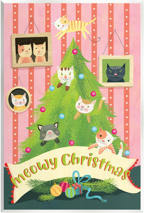 Stupell Industries Meowy Christmas Cat Tree Wood Wall Art by Laura Watson