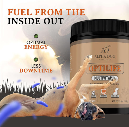 OptiLife Multivitamin for Adult Dogs, Probiotics, Allergy Support, Joint Support, Powder Supplement (30 Servings)