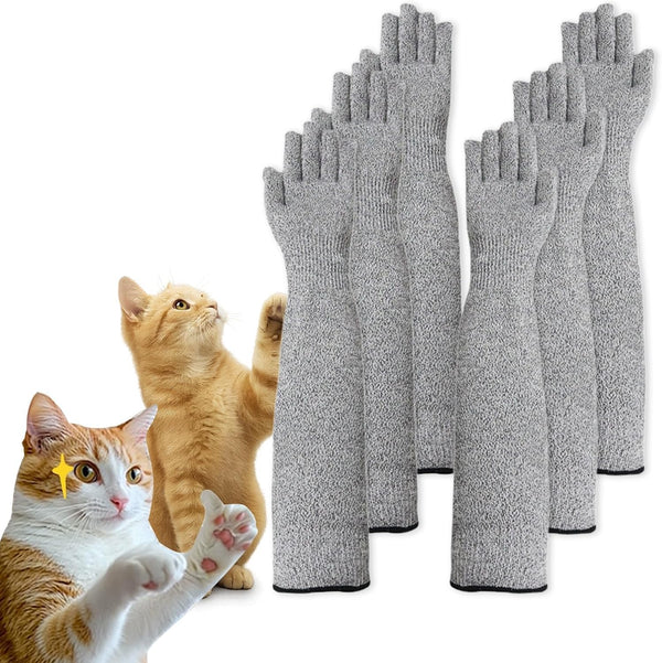 Ultra-Flexible Pet Handling Sleeves: 15.7 Kevlar Scratch-Resistant Gloves for Cat Grooming, Nail