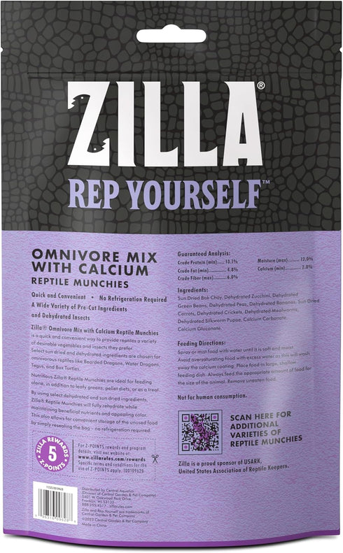Zilla Reptile Munchies - Omnivore Mix with Calcium, 4 oz