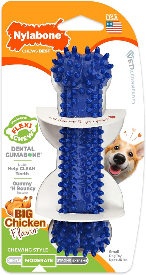 Nylabone Gumabone Textured Dental Bone Flexi Chew Toy for Dogs, Chicken Flavor, Small - Up to 25 lbs