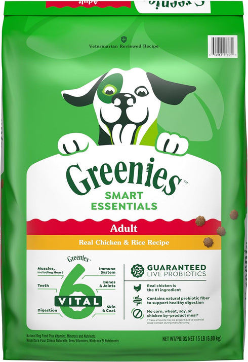 Greenies Smart Essentials Adult High Protein Dry Dog Food, Real Chicken & Rice Recipe, 15 lb. Bag