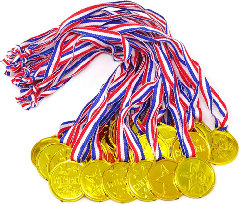 Honbay 24PCS Gold Plastic Winner Award Medals for Parties, Games, Sports, Dress Up and More