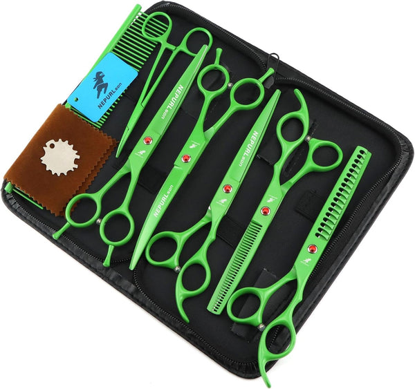 Twinkel Pinkel 7.0-Inch Dog Grooming Scissors Set Pet Grooming Kit Fishbone Teeth Thinning Shears