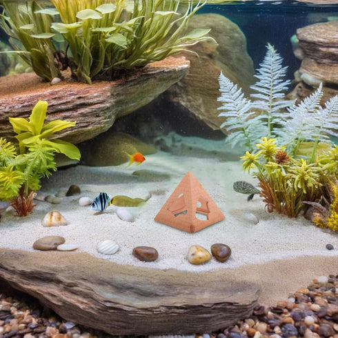 FOMIYES Aquarium Shrimp Breeding Cave and Fish Hiding Shelter Ceramic Pyramid Ornament for Fish Tank Breeding Habitat