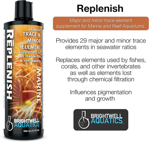 Brightwell Aquatics Replenish - Advanced Trace and Minor Element Supplement for Marine Fish and Reef Aquarium,250-ml