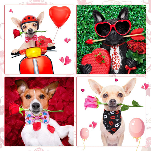 24 Pcs Valentine's Day Dog Bow Set with 10 Pcs 4th of July Dog Bow Ties, 10 Pcs Dog Neckties, 4 Dog Bandanas, Pet