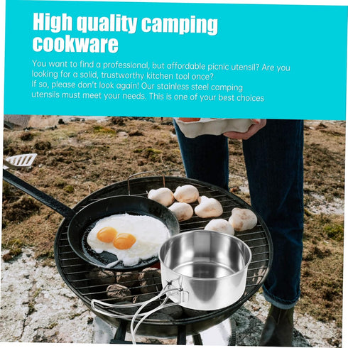 1set Set Backpacking Toddmomy Outdoor Cookware Stainless Steel Portable Cooking Pot and Frying Pan for Camping Picnic