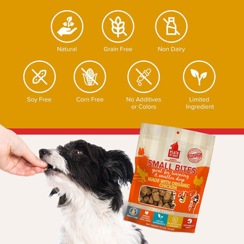 PLATO Small Bites Dog Treats - Natural Real Meat & Chicken Flavor, Grain Free, 2.5 Ounces