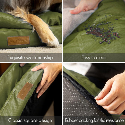 ClevaHome Orthopedic Dog Bed for Large Dogs - Dual Layer Water Repellent Round Pet Bed with Washable Cover, Olive Branch
