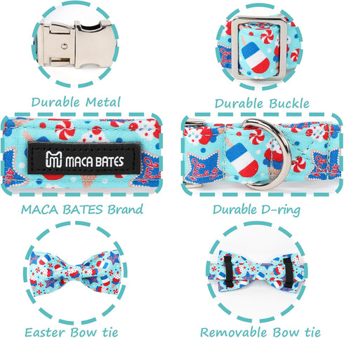Maca Bates American Flag 4th of July Dog Collar with Bow Bowtie - Adjustable Breakaway Patriotic Accessories