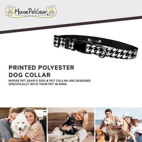 Dog Collar - Patterned Adjustable Pet Collars, - 1 Inch Wide, Medium, Houndstooth Black/White