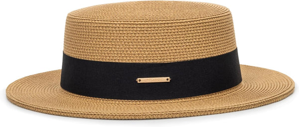 Straw Beach Sun Hat for Women Men, Pork-Pie Boater Hat, Summer Wide Brim UV-Rays Panama Hat
