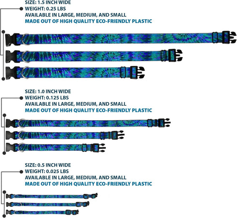 Buckle-Down Plastic Clip Collar - Medium Tie Dye Green/Blue/Purple - 1" Wide - Fits 11-17" Neck