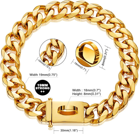 Gold Dog Chain Collar, Heavy Duty Metal Chain with Secure Buckle for Small Dogs (19MM, 10")