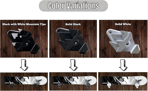 Snowboard Wall Mount with Hooks - Universal Design Snowboard Rack, Space Saver Wall Art (Black & White)
