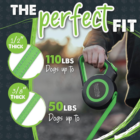 Mighty Paw Retractable Dog Leash 2.0, 16' Heavy Duty Reflective Nylon Tape Lead for Pets up to 110lbs (Green/Lite)