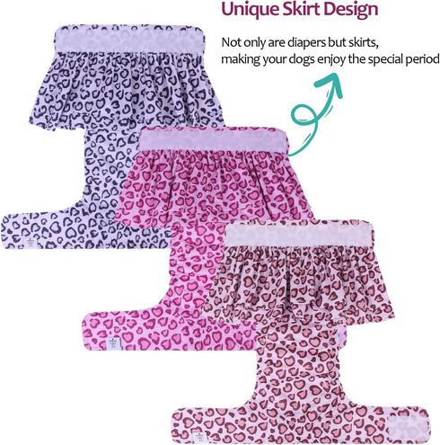 3 Pack QBD07XS CuteBone Female Dog Diapers with Skirts Reusable Puppy Dresses Pants for Heat Cycle Period