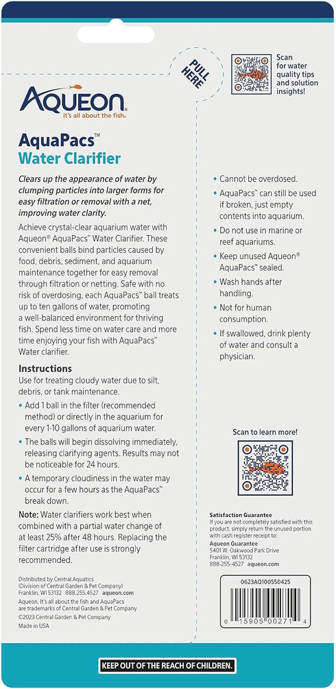 Aqueon AquaPacs Water Clarifier 12 Pack, 10 Gallon