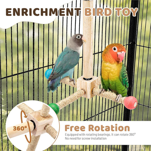 Chihutown Rotating Bird Stand Perch Toy, Natural Wood Spinning Parakeet Toy, Fun Wheel Parrot Toys for Parrot, Bird