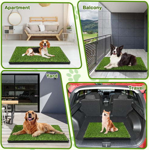 HURENTEK 23''X17'' Dog Grass Pad with Tray, Small Artificial Turf Grass Potty, Reusable Puppy Pee Pads for Dogs