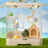 Natural Bird Swing - Moon-Shaped Parrot Perch with Bell and Cork Toys, Spinning Wooden Stand for Parakeets, Budgies