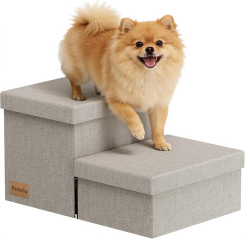 2-Step Wide Dog Stairs with Storage 11" H, Non-Slip Sturdy Pet Steps