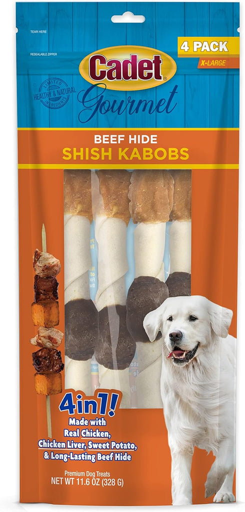 Cadet Gourmet Shish Kabob Dog Treats, Large Dogs, Chicken & Sweet Potato Chew Sticks, Extra Large 10 Inch, 4 Count