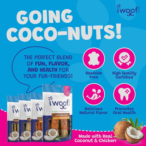 Coconut Dog Chews Variety 4 Pack - Premium, All Natural Coconut Dog Treats, Healthy Puppy Treats & Vitamin Rich