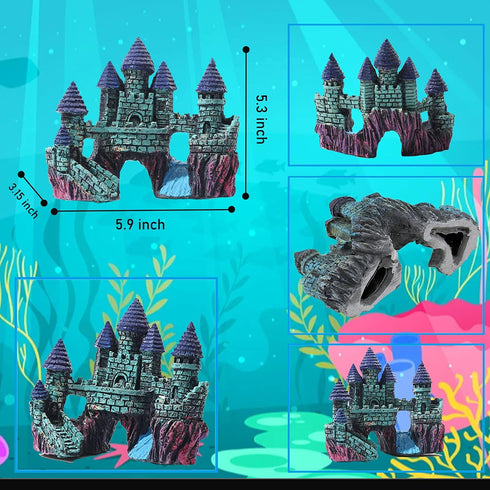 13 Pieces Aquarium Decorations Kit, Small Resin Castle and Rockery Betta Fish Cave Set