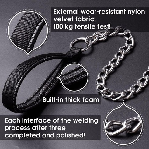 CtopoGo Premium Chain Heavy Duty Dog Leash, Soft Padded Leather Handle Lead, 4 ft. x 5.0 mm (60-200 lbs.)