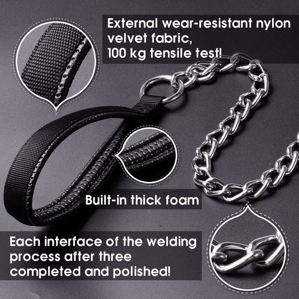 CtopoGo Premium Chain Heavy Duty Dog Leash, Soft Padded Leather Handle Lead, 4 ft. x 5.0 mm (60-200 lbs.)