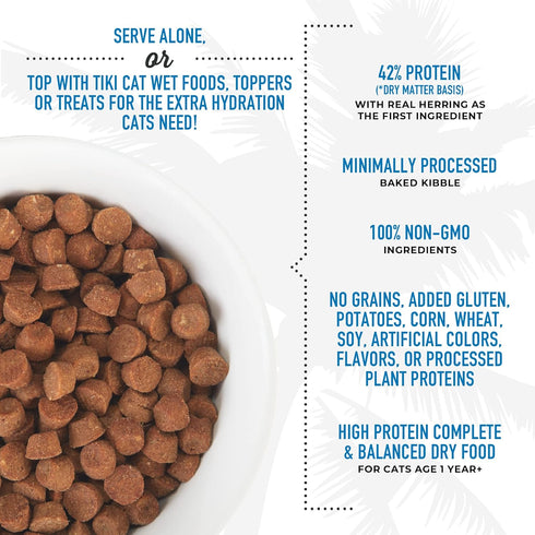 Tiki Cat Born Carnivore High Protein, Herring & Salmon Meal, Grain-Free Baked Kibble, Dry Cat Food, 5.6 lbs Bag